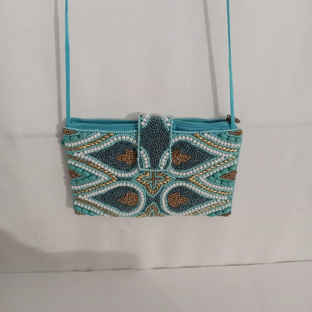 Beaded Turquoise and Brown Women's Bag by bamboo trading co.
